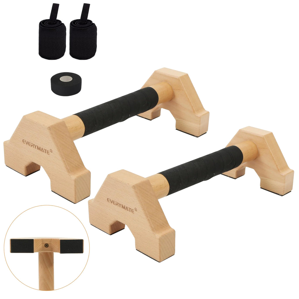 Calisthenics Wood Parallettes Bars + Free Wrist Wraps