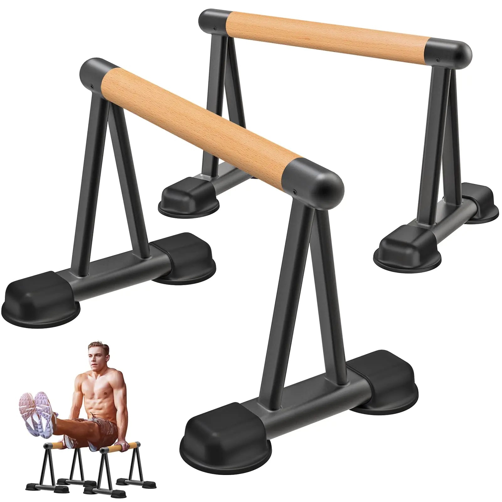 High Parallettes Bars with Wooden Handles Stable