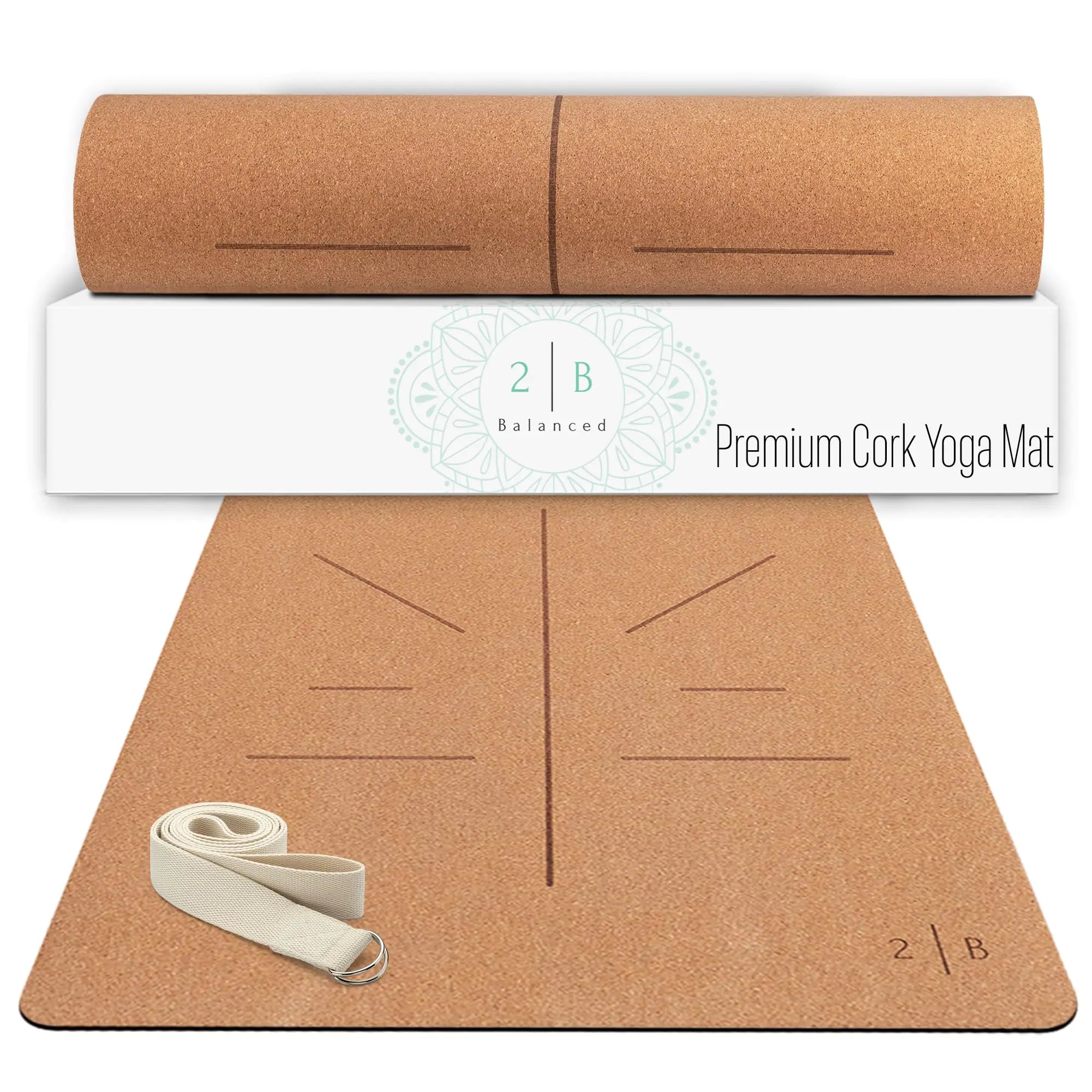 Natural Cork Yoga Mat – Lightweight & Non-Slip Yoga Mat – 5mm Thick for Superior Grip & Comfort – Yoga Mat With Strap and Alignment Lines for Guidance – Ideal for Hot Yoga & Fitness