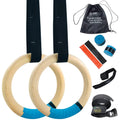 Wooden Gymnastic Rings+ Loop Bands – 15ft Woven Adjustable Free- sweat-Absorbent Hand Tape