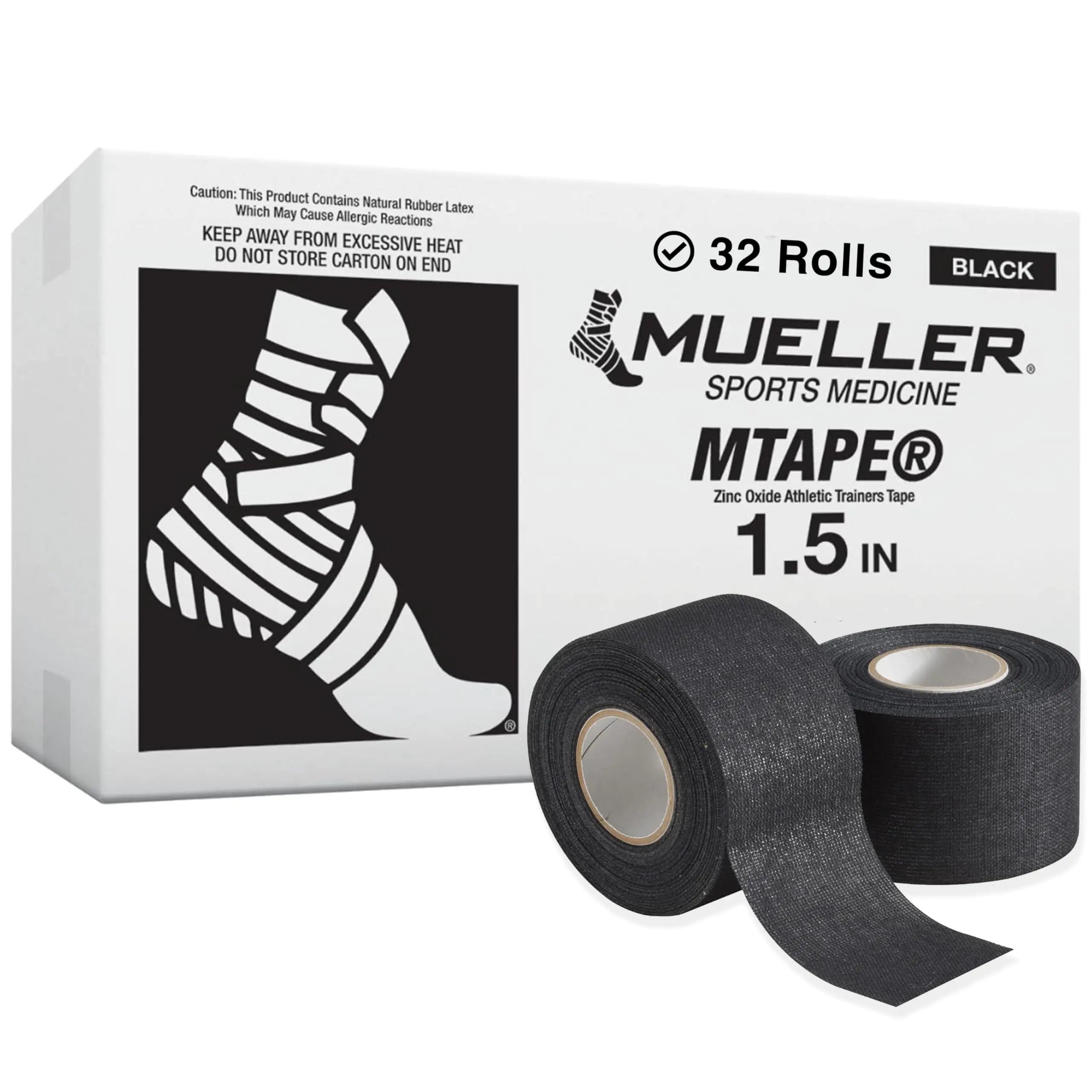 MUELLER Sports Medicine Tape 1.5" x 10 Yards Per Roll 32 Rolls Black